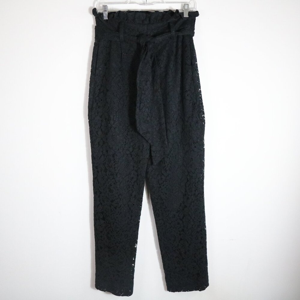 J Crew Tapered Paper Bag Pant Womens 4 Black Lace Tie Waist Preppy High Rise